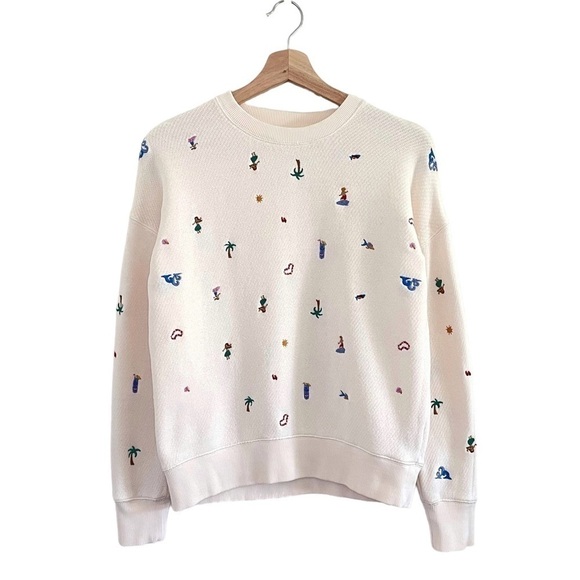 Madewell Lei-cation Embroidered Mainstay French Terry Pullover Sweatshirt Cream - Picture 4 of 16